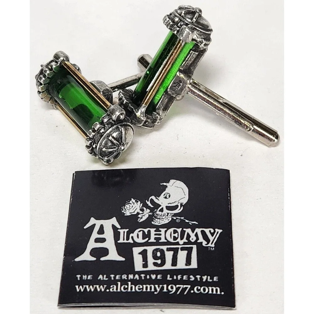 Alchemy 1977 Miasmatic Reactor Core Cufflinks Green Silver Steampunk CL11